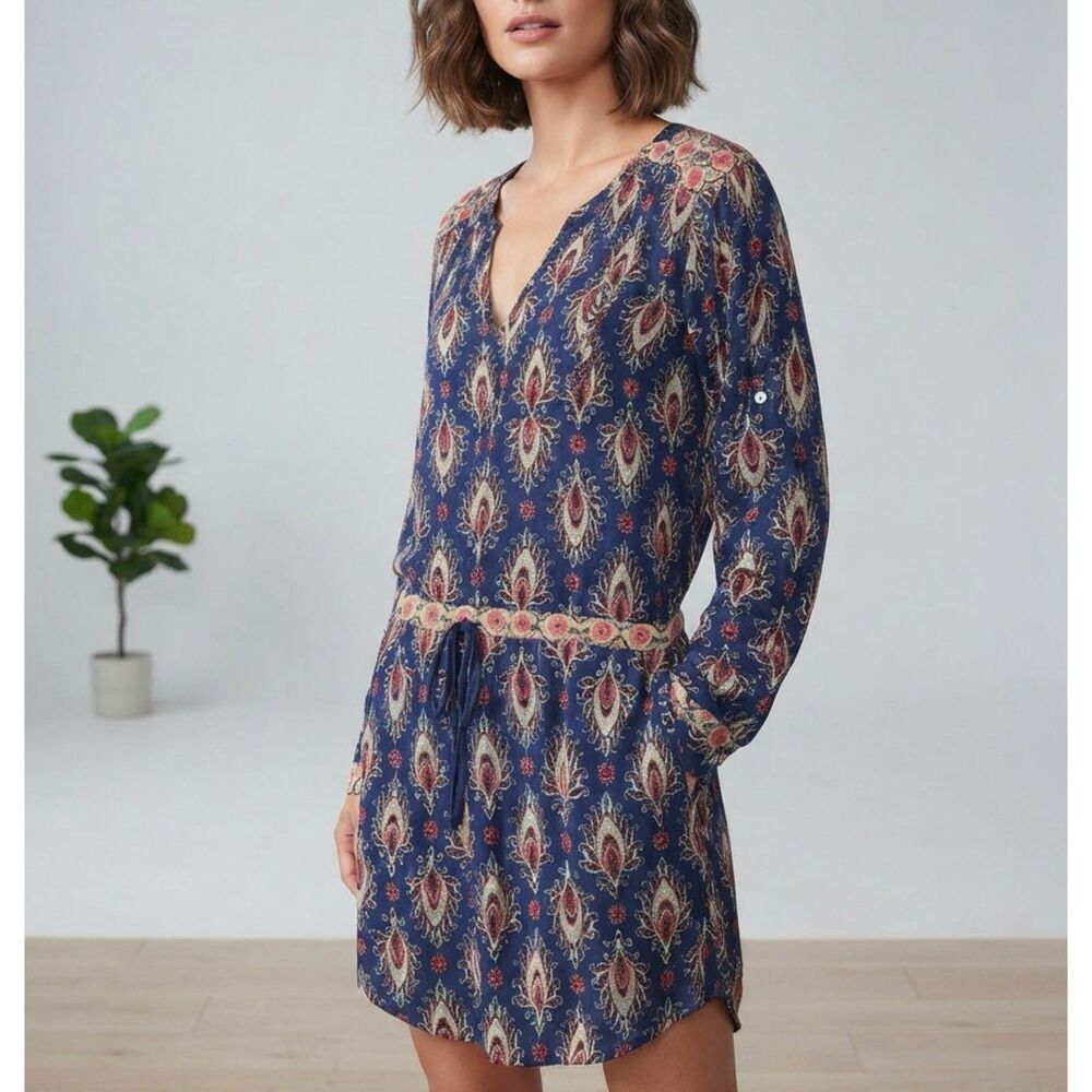 Anthropologie En Elly Blue Paisley Boho Shift Dress Size S Long Sleeve
